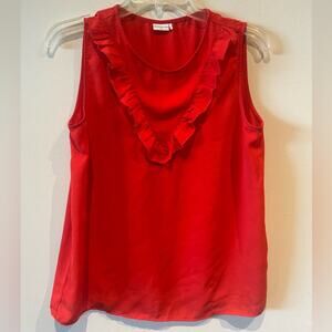 Jacqueline de Yong red silk ruffle front sleeveless blouse